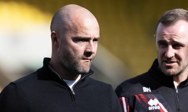 Dunfermline manager James McPake (left) with assistant Dave Mackay.