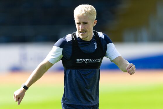 Luke McCowan training at Dens Park during Dundee's opening training session on Tuesday. Image: SNS