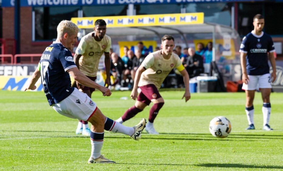 Luke McCowan notched his second Premiership penalty of the season. Image: Mark Scates/SNS