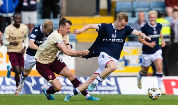 Hearts struggled to get to grips with Scott Tiffoney. Image: SNS