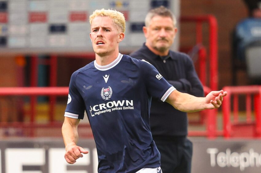 Luke McCowan in action for Dundee against Airdrieonians. Image: SNS