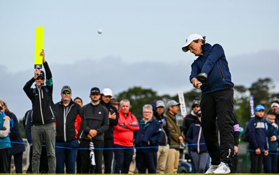 Catriona Matthew hits a drive on the Old Course.