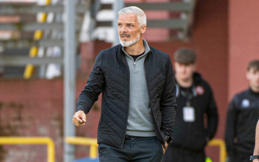 Jim Goodwin, Dundee United manager, on the sidelines