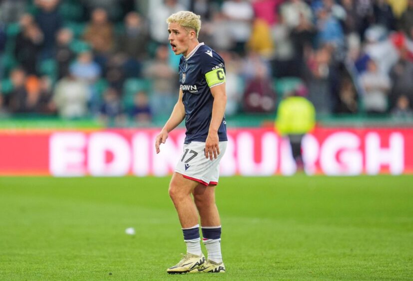 Luke McCowan captained Dundee at Easter Road. Image: SNS