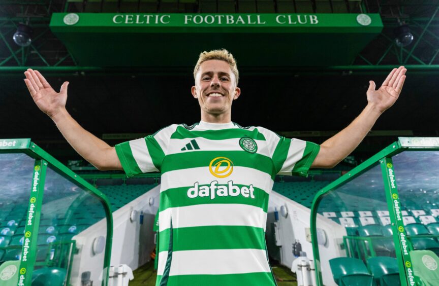 Luke McCowan is unveiled at Celtic. Image: Craig Williamson/SNS