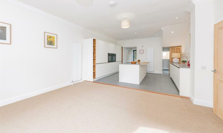 Kitchen, dining and living space in Broughty Ferry villa.