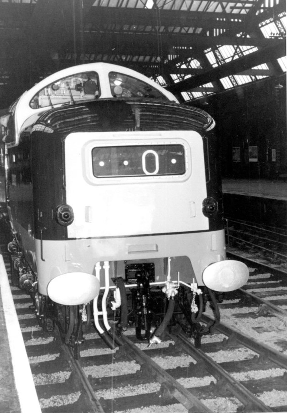 The Black Watch diesel locomotive, seen from the front in a train station, that was built in 1961.