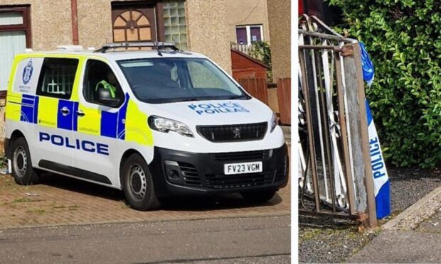 A police van and police tape on Ballindean Road in Dundee after the suspected hammer attack. Image: Andrew Robson/DC Thomson