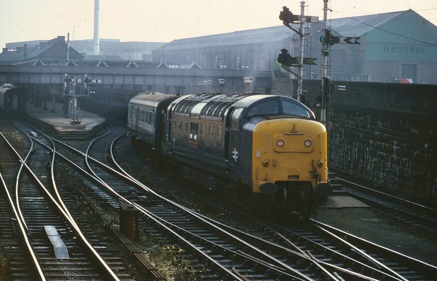 Deltic loco 55013 The Black Watch at Dundee station in September 1980. 