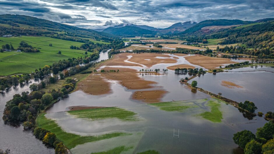 Aberfeldy covered in flood water from the River Tay