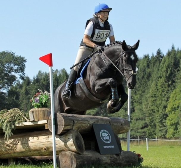 Sally Murray competing at Blair Castle Horse Trials in 2021 aged 60. 