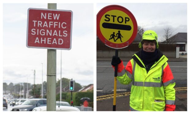 Freda Doig, pictured in 2017, and new traffic signals in Broughty Ferry