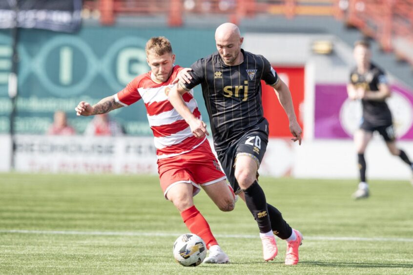 Dunfermline Athletic striker Chris Kane keeps the ball against Hamilton Accies.
