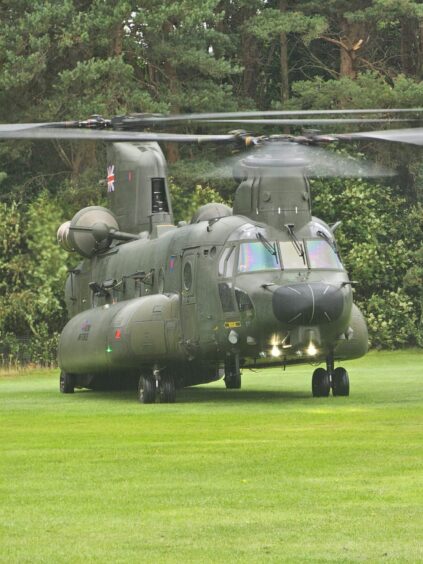 The RAF Chinook stayed a the school for approximatelyn