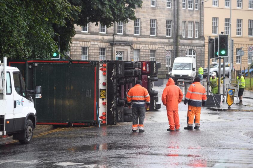 Recovery work continues following the Cupar lorry crash.