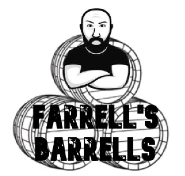 Farrell's Barrell's logo featuring bearded man with arms folded over three beer barrels