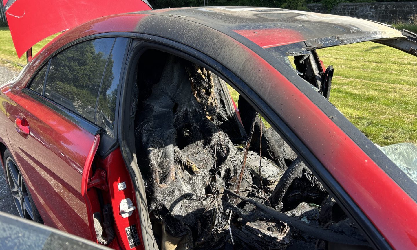 A burnt out car at the Banbeath Industrial Estate, Leven