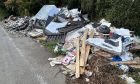 Tonnes of fly-tipping at the roadside in Heatherywood near Thornton.