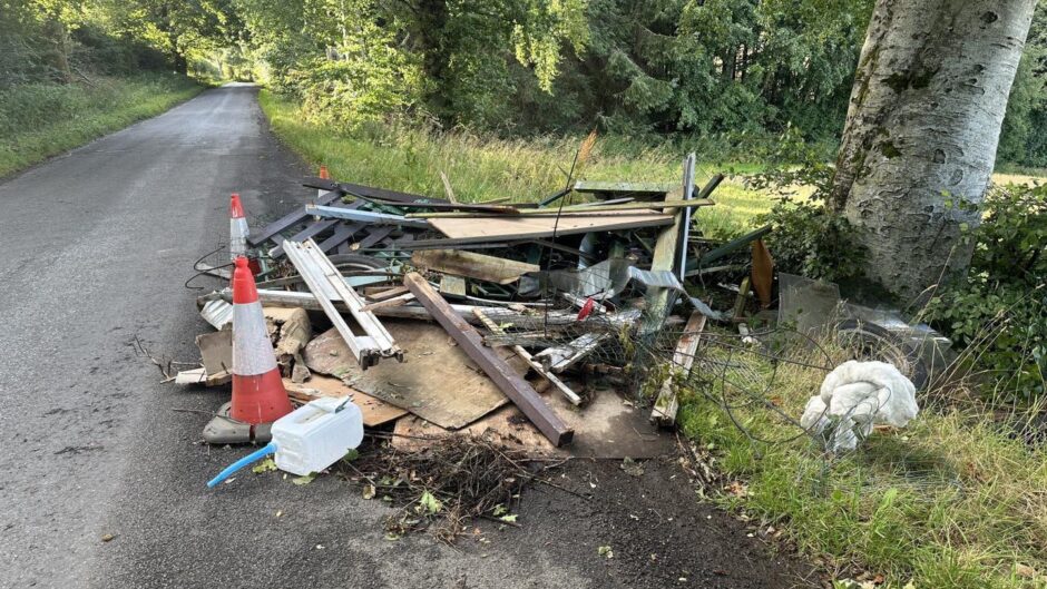 Fly-tipping near Lochton on the C405 two miles north of Abernyte, towards Coupar Angus.