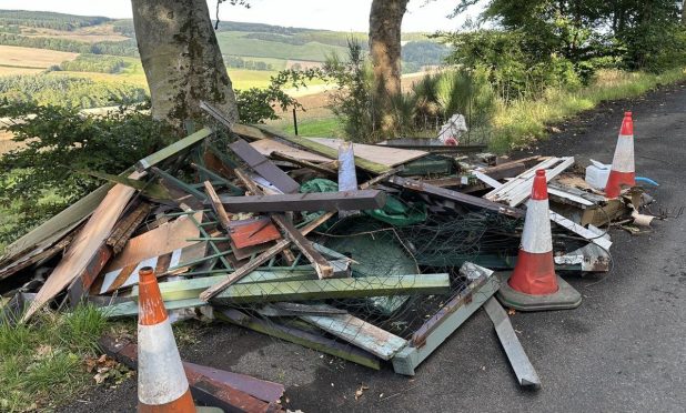 Fly-tipping near Lochton on the C405 two miles north of Abernyte, towards Coupar Angus.