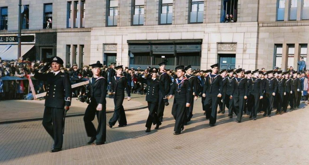 Sea Cadets taking the salute in Dundee during this Second World War parade