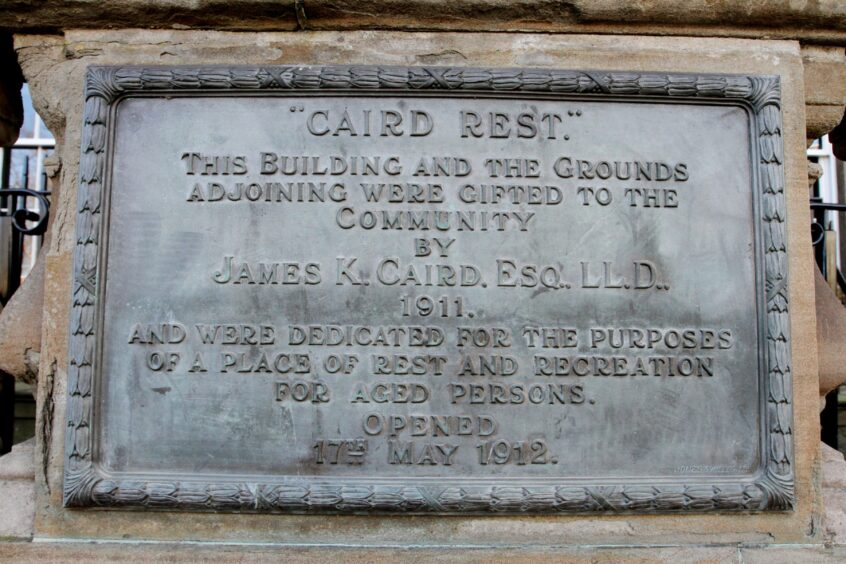 A plaque that remains on the former Caird Rest building. 