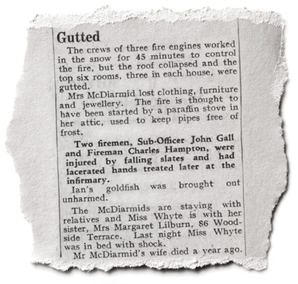 a newspaper clipping showing how The Courier reported on the fire in February 1955. 