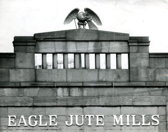 How the statue looked in 1973, perched atop Eagle Jute Mills