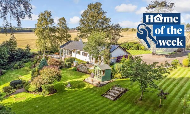 An aerial shot showing the Hurly Hawkin property and grounds in Liff in Angus