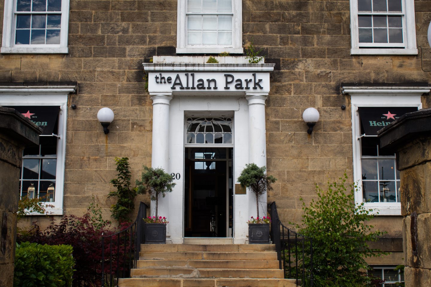 Doorway of Allan Park with sign. 