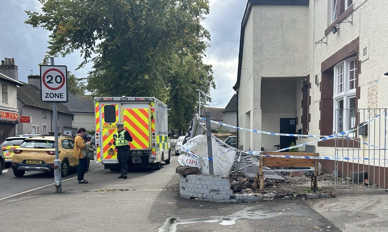 Car crashed through beer garden wall at Gothenburg Hotel on Queensferry Road, Rosyth.