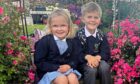 Joe and Eppy Brown on their first day in P4 and P2 at Auchterhouse Primary School. Image: Kirsty Brown.