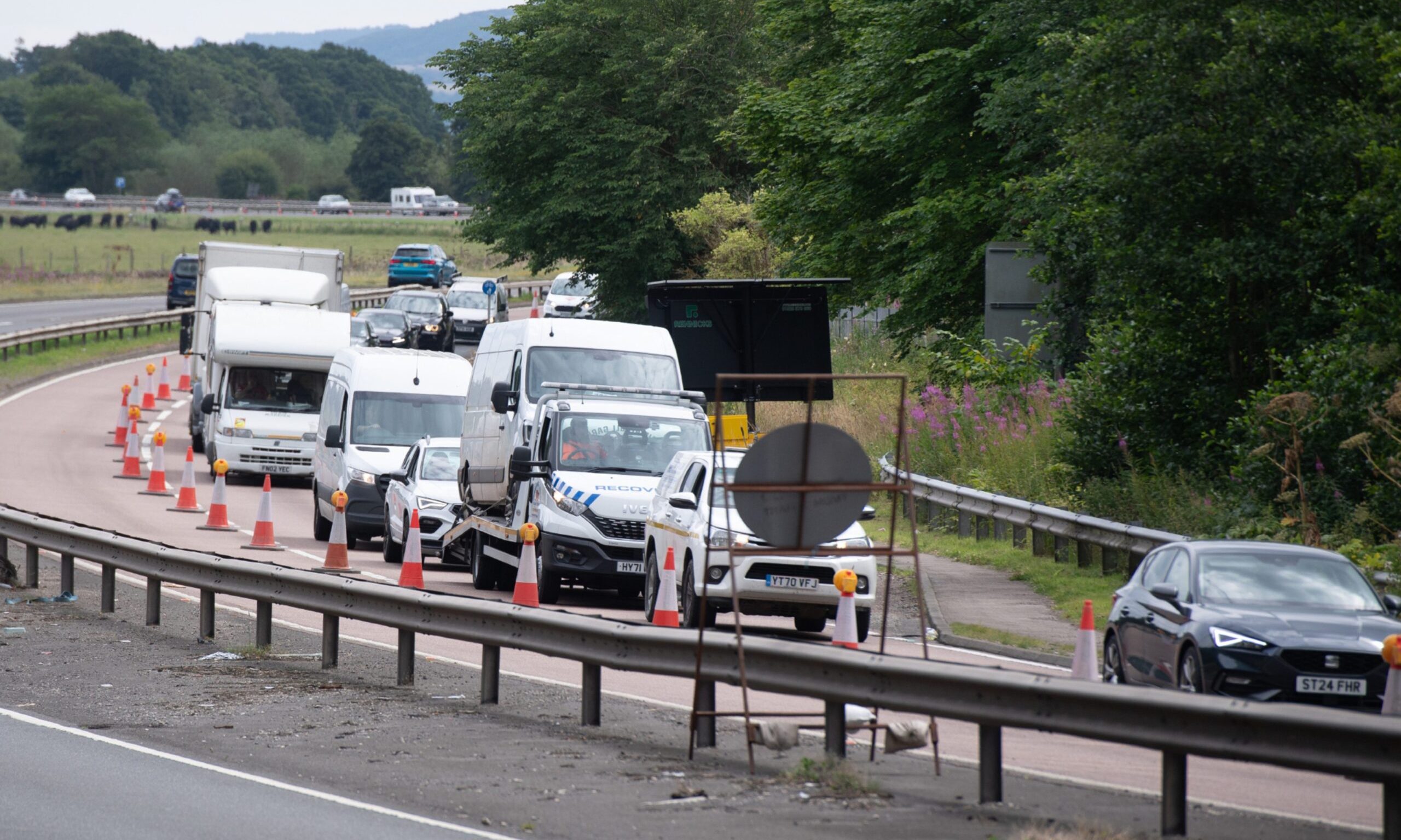 Traffic on the A90 during roadworks on the Friarton Bridge.