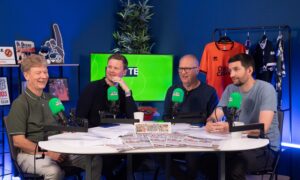 'Twa Teams, One Street' kicked off the new season in a shiny new set with Jim Spence joining host Tom Duthie alongside George Cran and Alan Temple. Image: Kim Cessford/DCT