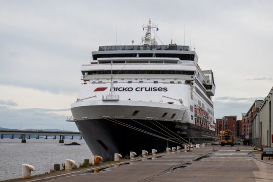 Vasco da Gama cruise ship docked in Dundee.