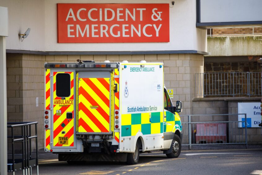 An Ambulance outside Victoria Hospital, Kirkcaldy. 