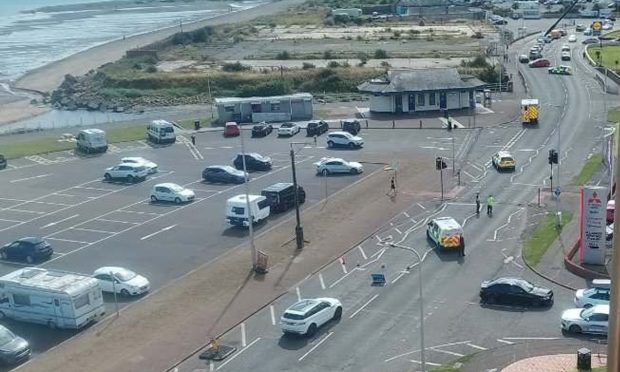 Police and paramedics at Kirkcaldy Promenade after crash