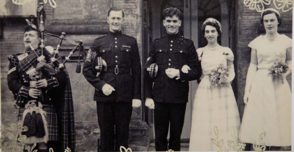 Black and white photo of Eddie and Mabel Hartley's wedding day