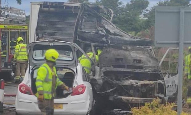 The van has been left burnt out after the fire at Newbigging. Image: Supplied