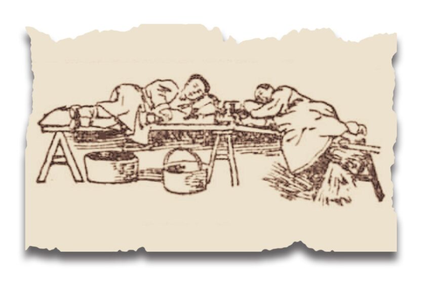 A drawing of an opium den that was visited by Marie.