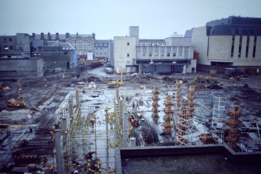 Phoeo showing area now covered by St John's shopping centre as a building site in the centre of Perth