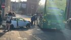 A double-decker bus and a car collided in Dundee. Image: Supplied