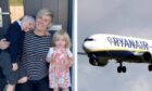 Eilidh with her son Robbie Wilson and daughter Zoe Mitchell. and Ryanair plane