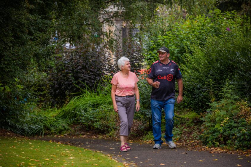 Niall and Evelyn Menzies enjoy a walk around Birnam in Perthshire. Image: Steve MacDougall.