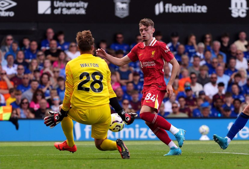 Conor Bradley in action for Liverpool on the opening day of the Premier League season