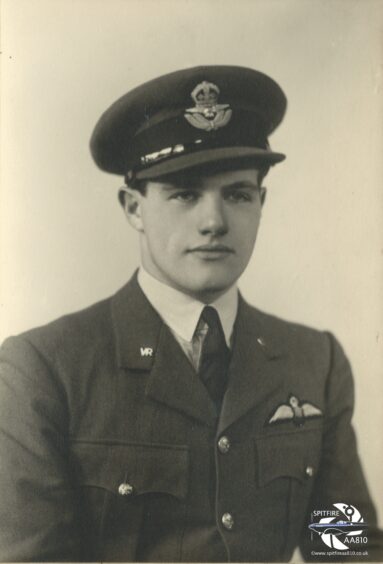 Black and white portrait of Sandy Gunn in RAF uniform