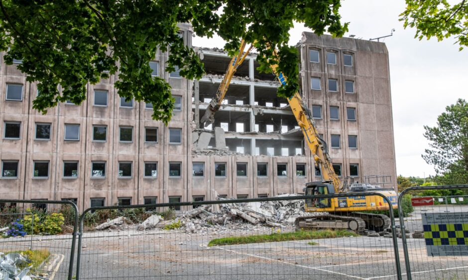 Rothesay House in Glenrothes, as demolition begins in 2024.