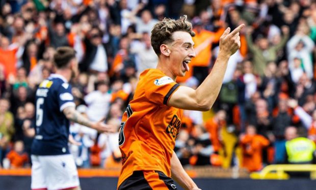 A delighted Miller Thomson celebrates his first ever Dundee United goal