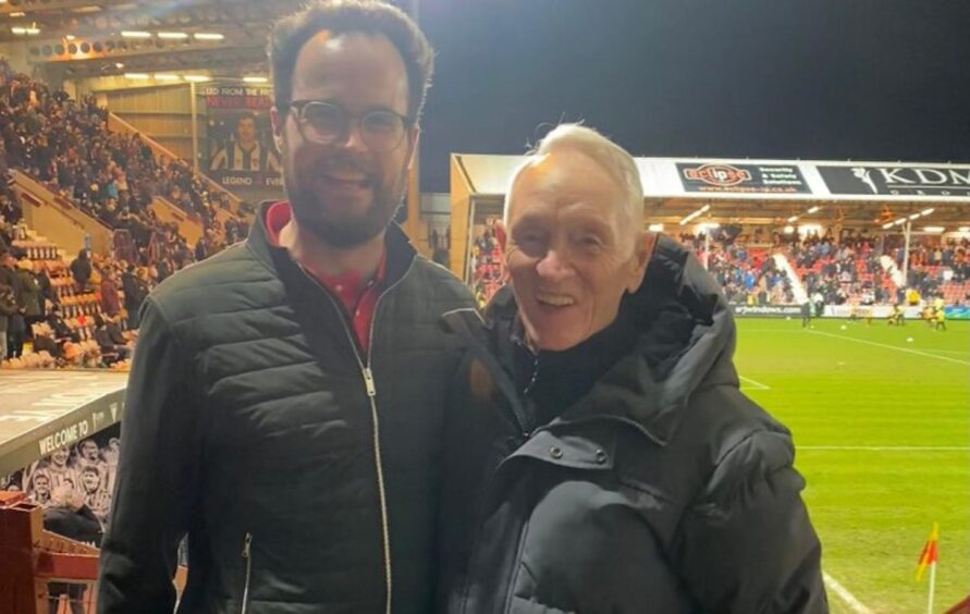 Adam Hunter, left, and Dunfermline legend Roy Barry at East End Park