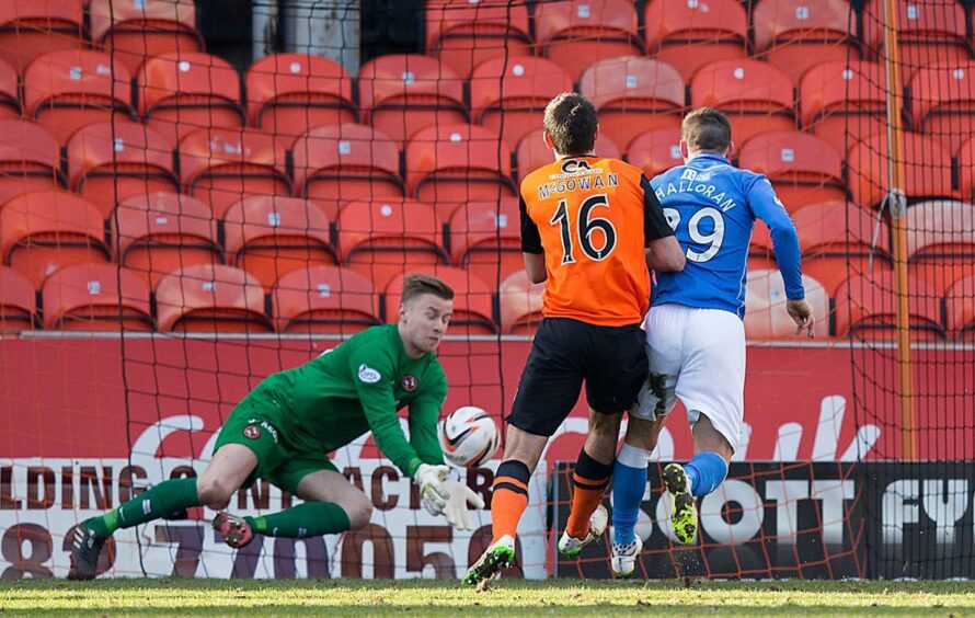 Michael O'Halloran finds the net for St Johnstone against Dundee United